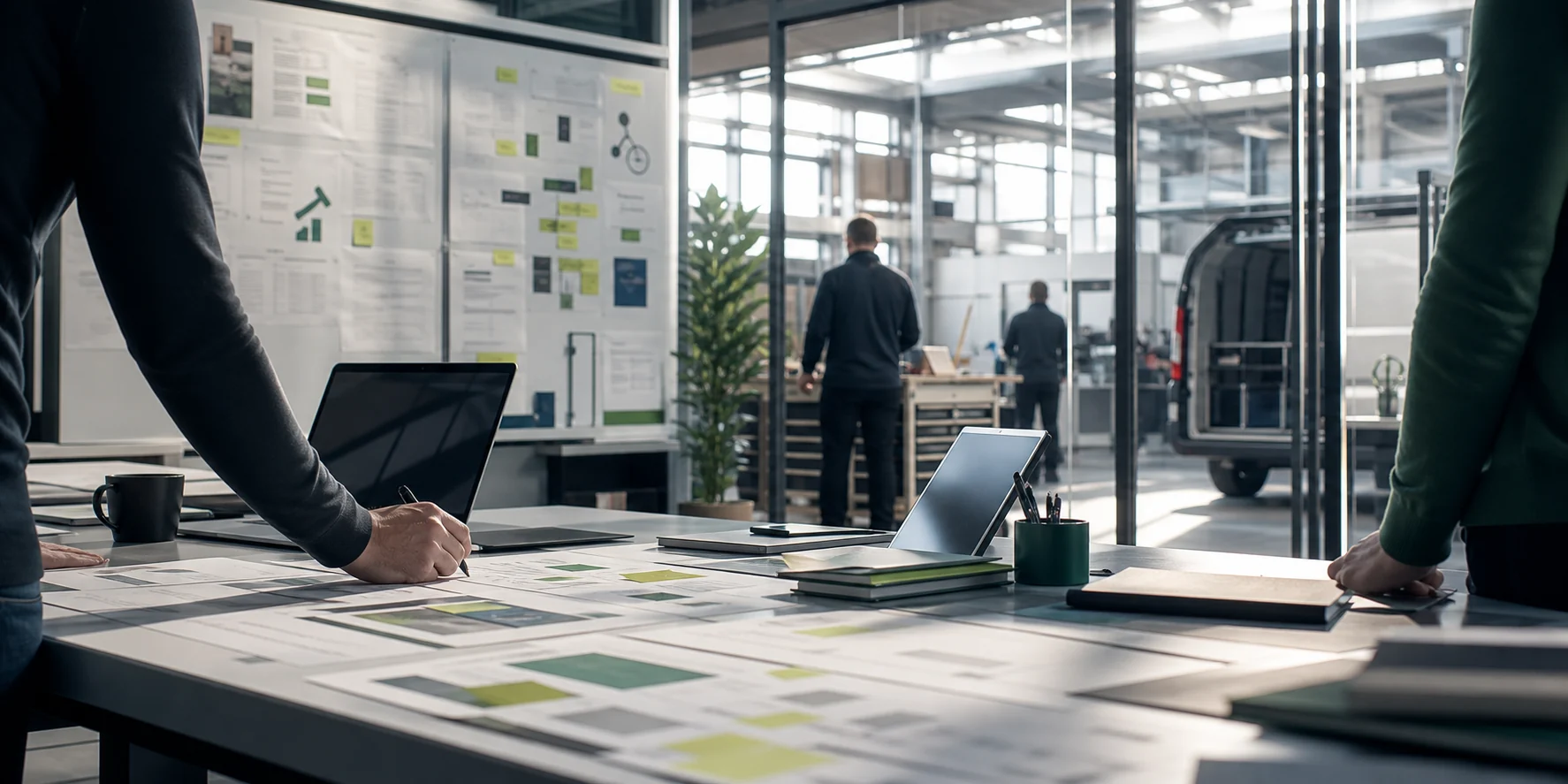 Table de travail avec logiciels, données et documents d'entreprise